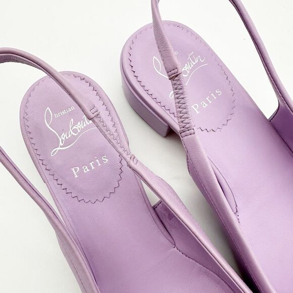CHRISTIAN LOUBOUTIN Mamaflirt Slingback Ballet Heels Size 37.5 Purple Leather - Picture 8 of 13